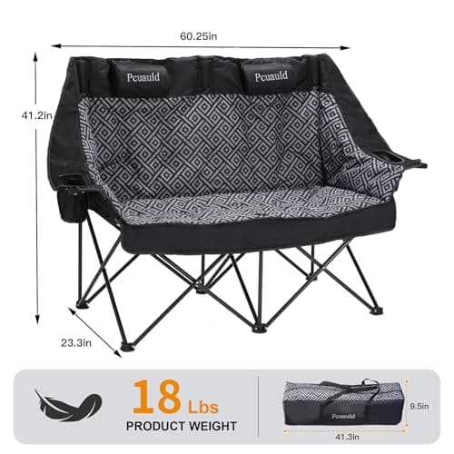 High Back Double Camping Chair Padded Folding Loveseat with Adjustable Pillows Heavy Duty 2 Person Camping Lawn Chairs for Adults with Cup Holders & Wine Racks for Outdoor Sports Beach Fishing - Thumbnail 2