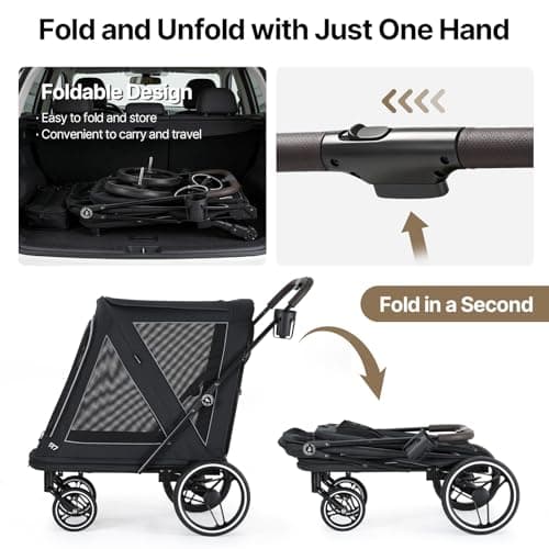 Beberoad Dog Stroller for 2 Dogs, Pet Stroller for Multiple Pets, R7 All-Terrain ER Tires with Shock Absorption, Full Panoramic Mesh Windows, One-Second Fold, Detachable & Washable Waterproof Fiber - Thumbnail 3