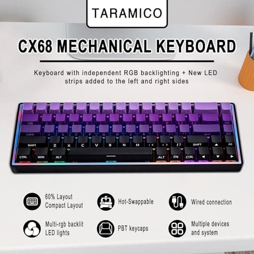Taramico Mechanical Gaming Keyboard 65% Wired, Magnetic Switch Hot Swappable RGB Backlit, 68-Key Compact Mini Keyboard with Blue Switch, Detachable USB-C Cable for PC Mac Gamer - Thumbnail 2