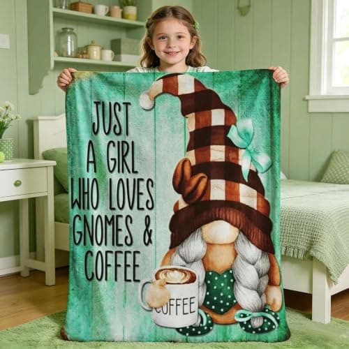 Ivarunner Coffee Gnome Blanket for Girls- Gnomes Gifts for Gnome Lovers, Daughter, Kids, Galentine's Day Soft Spring Gnome Theme Throw Blanket, 50x40 Inches - Thumbnail 5