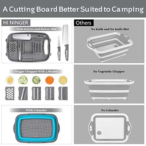 Camping Cutting Board, HI NINGER Collapsible Chopping Board with Colander, 9-In-1 Multi Chopping Board Kitchen Vegetable Washing Basket for Camper,Camping Gifts Camping Accessories for RV Campers - Thumbnail 2