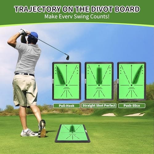 Golf Hitting Mats Training Equipment, Portable Golf Mat with Longer Swing Path Trajectory, 3-in-1 Replaceable for Driving, Chipping & Hitting Mat, No-Slip Heavy Duty Rubber Base, Indoor/Outdoor - Thumbnail 2