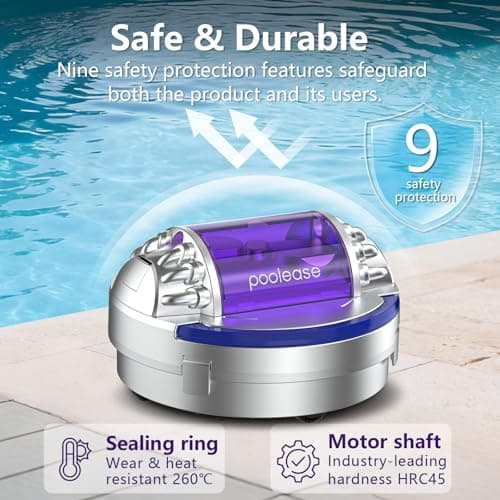 Cordless Robotic Pool Vacuum, 45W Dual‑Motor Automatic Pool Cleaner, 2L Large Debris Capacity, Auto Self‑Parking, 9‑Safety Protection, Ideal for Flat Bottom Inground & Above‑Ground Pools - Thumbnail 6