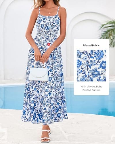 BTFBM Summer Dresses for Women 2026 Sleeveless Spaghetti Strap High Waist Boho Beach Vacation Clothes Spring Maxi Dress(Floral White Blue, X-Large) - Thumbnail 5