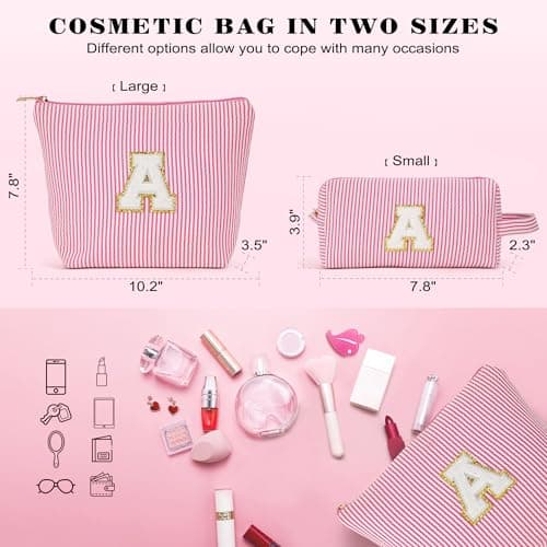 Fohufo Travel Essentials - Portable Travel Makeup Bag Set for Women, Portable Initial Travel Toiletry Bag, Makeup Pouch Organizer Cosmetic Bag Birthday Gifts for Women, Pink Letter D - Thumbnail 5
