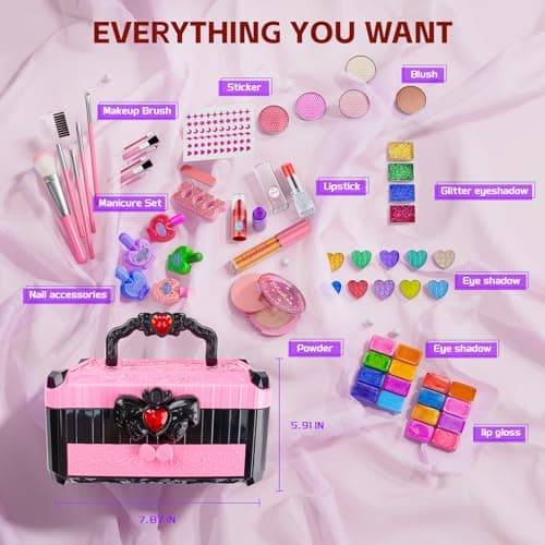 Kids Makeup Sets for Girls - Pretend Make Up Kits Real Washable Princess Toys with Mirror, Real Dressing Table with Stand Play Makeup Toys for 3 4 5 6 7 8-12 Year Old Girls Birthday & Christmas - Thumbnail 3