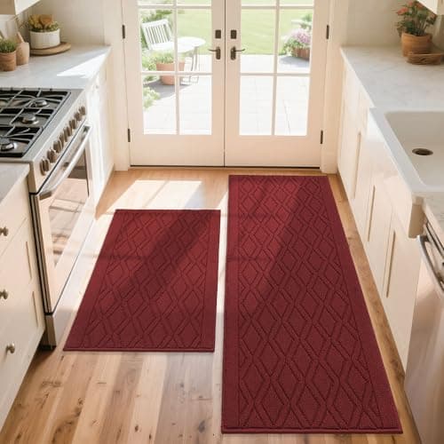 COSY HOMEER 60x24Inch/35X24Inch Kitchen Rugs Sets Non-Slip Washable Kitchen Mats for Floor Polypropylene Absorbent Kitchen Runner for Kitchen Sink Hallway Entryway(Red) - Image 1