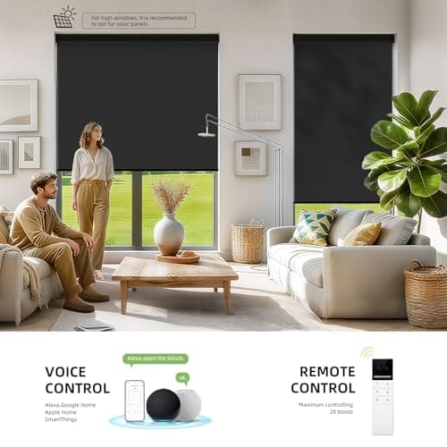 ZSTARR Motorized Smart Blind for Window with Remote Control, Automatic Blackout Roller Shade Customizable Size,with Valance Child Safety Rechargeable Battery Blinds (Full Blackout Black) - Thumbnail 2