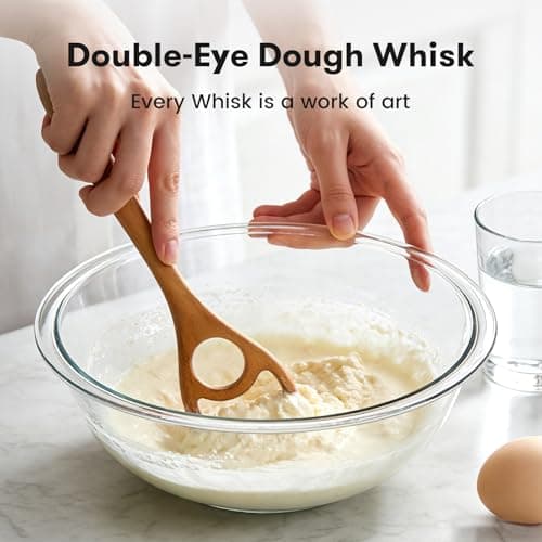 Drcomtruing Wooden Danish Dough Whisk - 12.6" Handcrafted Dutch Bread Whisk for Batter, Pizza Dough & Baking - Upgraded One-Piece Sourdough Whisk with Flow-Through Design-2 Pack - Thumbnail 4