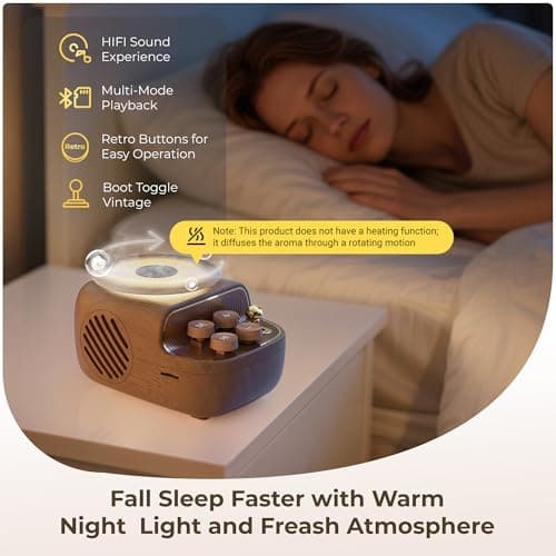 Speakers Bluetooth Wireless, 3 in 1 Protable Cute Speakers with Aromatic tray, Vintage Record Player Look, Adjustable Ambient Lights for Home Office Decor, Gifts for Mother, Girlfriend, Men (Wood) - Thumbnail 3