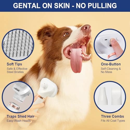 3-in-1 Pet Hair Dryer Brush for Dogs & Cats Portable, Dog Hair Blower & Slicker Brush Adjustable Temp (Low/Middle/High), Overheat Protection - Thumbnail 4