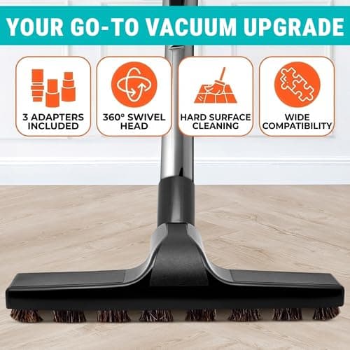 Horsehair Vacuum Brush Attachment 1 1/4 – Vacuum Attachments with 3 Hose Adapters 1.25" to 1.37" - 10.2" Brush Width, 1.25" Diameter Wands, Rotates 360° | Ideal for Wood, Tile, and Smooth Surfaces - Thumbnail 5