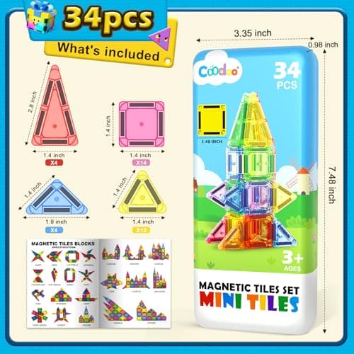 Coodoo Magnetic Tiles for Kids Ages 4-8 Toddler Toys Magnetic Blocks Building Toy STEM Outdoor Kids Toys Gift for Boys & Girls 3+ Year Old, Pocket-Sized Mini Tiles for Classroom Must Haves - Thumbnail 5