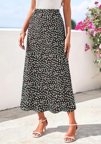 BTFBM Satin Skirts for Women 2025 Fall High Waisted A-Line Leopard Print Cocktail Wedding Long Silk Summer Midi Skirt(Dot Coffee Green, Medium) - Thumbnail 4