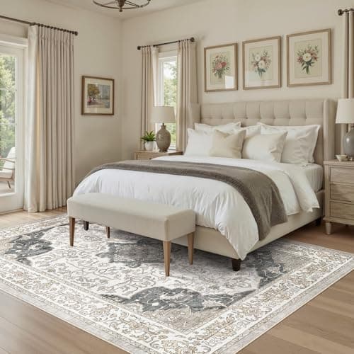 cotiled 8x10 Area Rug Machine Washable Vintage Carpet for Living Room Bedroom Soft Non-Slip Backing Floor Mat Kid & Pet Friendly Stain Resistant Light Brown - Thumbnail 4