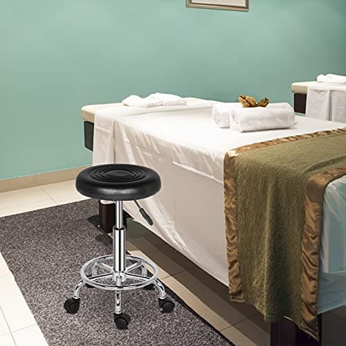 Round Bar Stool with Lines Rotation Counter Adjustable Height, Modern Bar Stools 360° Swivel PU Leather Armless Bar Chair for Kitchen Dining Living Bistro Spa, (Black, Round with line) - Thumbnail 2