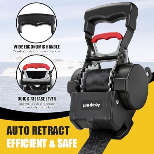 Ayaport Boat Retractable Tie Down Straps to Trailer 1.75in x 6ft Bolt-on Transom Tie Downs - 4400lbs Break Strength, Heavy Duty Boat Trailer Ratchet Straps 2pk - Thumbnail 2