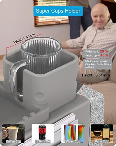 Couch Cup Holder Tray, VIENFUT Silicone Anti-Slip Sofa Armrest Tray with Side Pockets, BPA-Free Anti-Spill Couch Drink Holder for YETI, Remote, Snacks, Cellphone and iPad, Ideal Gift (Peach) - Thumbnail 6