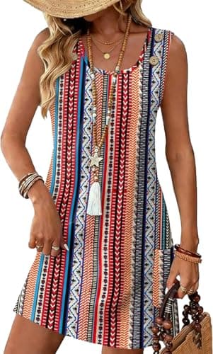 WEESO Hawaiian Dresses for Women Casual Mini Dresses Spring Summer Fashion Vacation Boho Sundresses Floral Geometric L - Image 1