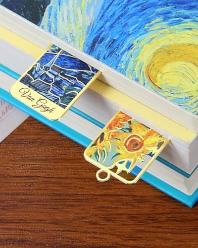 HOMTEK 6 Pieces Metal Bookmarks with Tassel, Golden Hollow Bookmark Oil Painting Van Gogh Monet Theme Book Mark Bookmarks for Book Lovers Writers Readers Children Teens Men Women Adults - Thumbnail 3