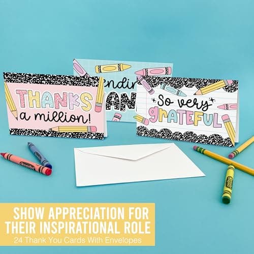 Hadley Designs 24 Teacher Thank You Cards with Envelopes - 6 x 4 Teacher Appreciation Cards Bulk, End of School Year, Graduation 2026, Teachers Appreciation Week, Thank You Teachers Card from Student - Thumbnail 6