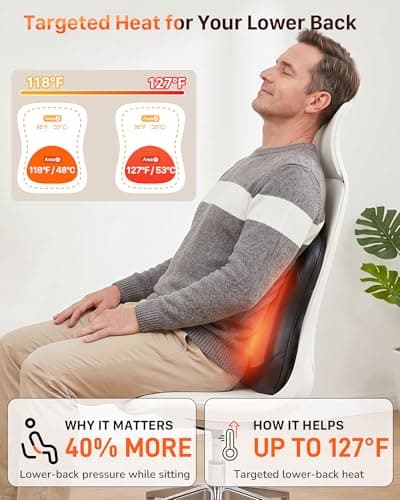 Musugy Back Massager for Pain Relief Deep Tissue : Rolling Up and Down, Not Just 4 Fixed Spots, Lower Back Massager with Heat, Shiatsu Kneading Massage for Office Home Use - Thumbnail 5