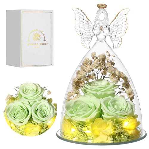 Tiaronics Mothers Day Rose Gifts for Women Preserved Flowers in Glass Angel Forever Flowers Gifts Eternal Roses Gifts for Grandma, Green - Image 1