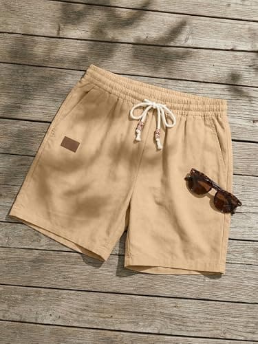 JMIERR Men's Casual Cotton Linen Shorts - Drawstring Summer Beach Stretch Golf Dress Short 5 inch Polo Shorts with Pockets for Men,2XL,A Beige - Thumbnail 4