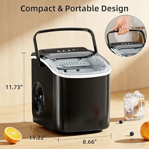 Antarctic Star Countertop Ice Maker Portable Ice Machine with Handle,Self-Cleaning Ice Makers, 26Lbs/24H, 9 Ice Cubes Ready in 6 Mins for Home Kitchen Bar Party (Black) - Thumbnail 6