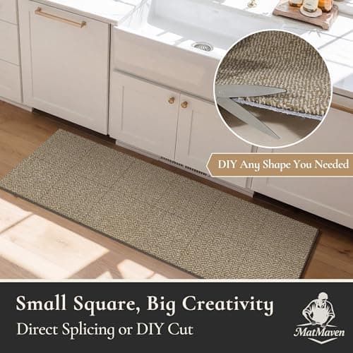 MatMaven Kitchen Rugs, 12"x12" Super Absorbent and DIY Square Kitchen Mats, 6 Picecs Soft Kitchen Floor Mat,Non Slip Machine Washable Rug for Bedroom,Office,Sink,Laundry,Carpet Mats,Beige - Thumbnail 4
