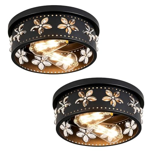 Glintawn 10.6 inch Black Flush Mount Ceiling Light Fixture, 2-Light Farmhouse Ceiling Light, Flower Ceiling Light Fixtures for Kitchen, Bedroom, Living Room, Entryway, Hallway, Foyer (2-Pack) - Image 1