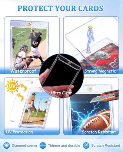 30ct Magnetic Card Holders for Trading Cards, 35pt One Touch Clear Acrylic Card Cases, U-V Waterproof Hard Plastic Protectors for Sports, Baseball, Football, TCG, Game Collectible Cards - Thumbnail 5