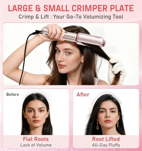 FMZ Flat Iron Hair Straightener, Titanium Ceramic Hair Straighteners for Women, Dual Voltage Professional Travel Flat Iron with 10s Fast Heat, for Straightening, Volumizing, Root Lift, Curling, Pink - Thumbnail 4