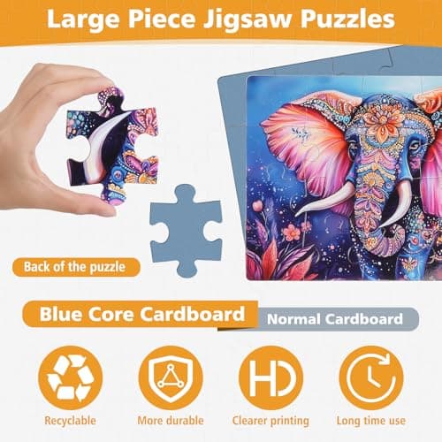 6 Packs 20 Large Piece Puzzles for Seniors with Dementia│Alzheimer’s Puzzles Memory Cognitive Games Easy Jigsaw Puzzles for Elderly Seniors with 6 Storage Bags(Animal) - Thumbnail 4