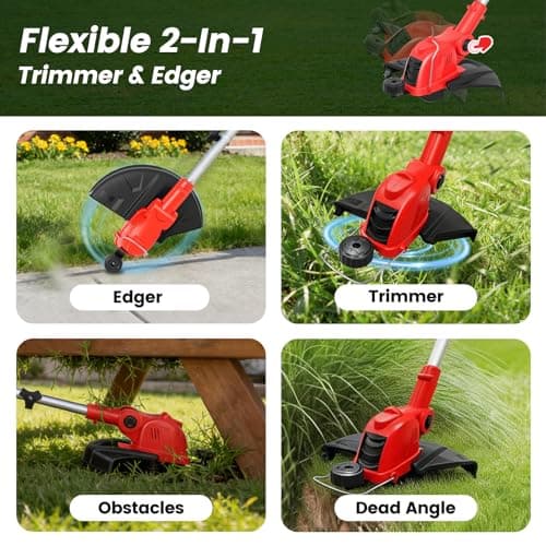 21V Weed Wacker Cordless String Trimmer with 2x4.0Ah Batteries & Fast Charger, 12" Automatic Feed Grass Trimmer, 2-in-1 Electric Weed Eater for Garden Edge Lawn Tool - Thumbnail 5