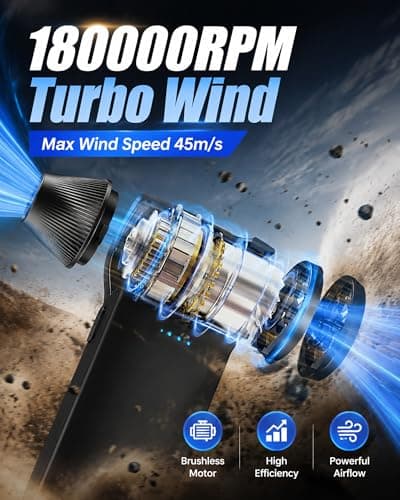 Compressed Air Duster 180000RPM – Super Power Cordless Electric Air Duster with 3-Speed Turbo Fan, Rechargeable Air Blower for Computer, Keyboard, Car, Camera & Home Cleaning - Thumbnail 3
