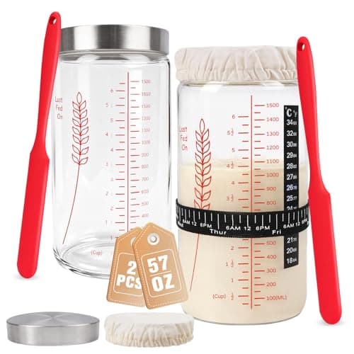 57oz Sourdough Starter Jars, Extra Large Glass Jar & Complete Baking Kit for Perfect Sourdough Bread, Sour Dough Starter Jars Includes Fermentation Cover & Aluminum Airtight Lid (Red Set of 2) - Image 1