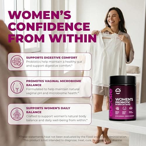 ELICORE Probiotics for Women 50 Billion CFU - Lactobacillus for Digestive & Vaginal Health - Non-GMO, Gluten-Free Blend with MAKTREK Bi-Pass Technology - Vaginal Probiotics - 60 Veg Capsules - Thumbnail 2