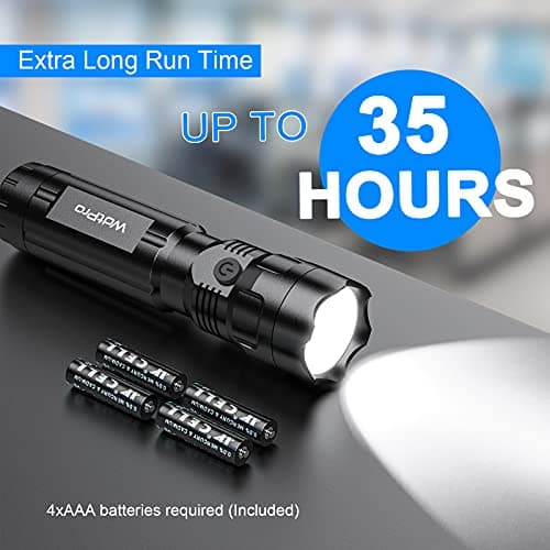 WdtPro 4 Pack LED Flashlights, Bright Flashlight with 16 AAA Batteries, Super Long Battery Life, Single Mode, High Lumens, EDC Flash Lights for Emergencies, Hurricane Supplies, Camping - Thumbnail 2