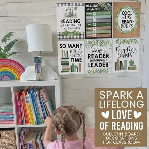 Hadley Designs Reading Posters for Classroom Elementary and Library Decor - 6 Reading Corner Decor for Classroom Decorations, Reading Strategies Library Posters, Farmhouse Bulletin Board Decorations - Thumbnail 5