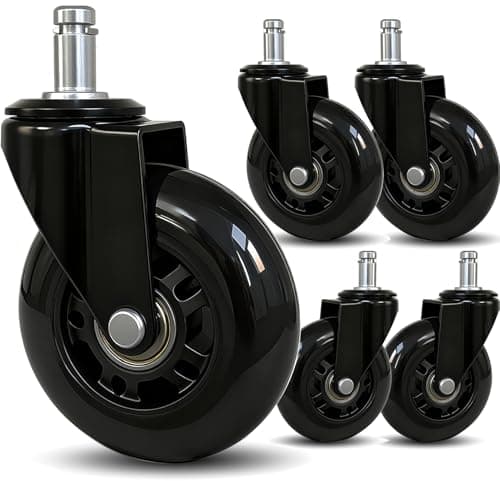 TESUMI Office Chair Wheels 3 Inch Roller Blade Rubber Chair Casters Replacement, Heavy Duty Quiet No Scratch Gaming Chair Wheel for Hardwood Floor Carpet, Set of 5, 11mm Universal Fit/Not for 1KEA - Image 1