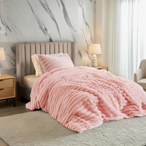 Regency Heights Cuddly Ribbed Fluffy Comforter Set Twin Size, Super-Soft Plush Fleece Bedding Set, Warm Fuzzy Comforter with Matching Sham, All-Season Cozy 2-Piece Bed Set, Blush Pink - Image 1