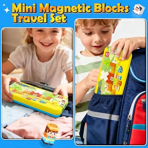 Soyee Magnetic Blocks Travel Toddler Toys Magnet Building Tiles Construction Cubes STEM Sensory Learning Farm Toys with Box Christmas Birthday Gifts for Kids Ages 3 4 5 6 7 8 Year Old Boys Girls - Thumbnail 2