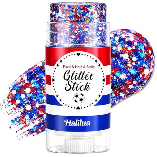 Red White Blue Glitter Stick for Face Hair Body, Patriotic Hexagon Sequins, 4th of July Makeup for Women Kids, Long Lasting USA Accessories for Independence Day Memorial Day 250th Anniversary