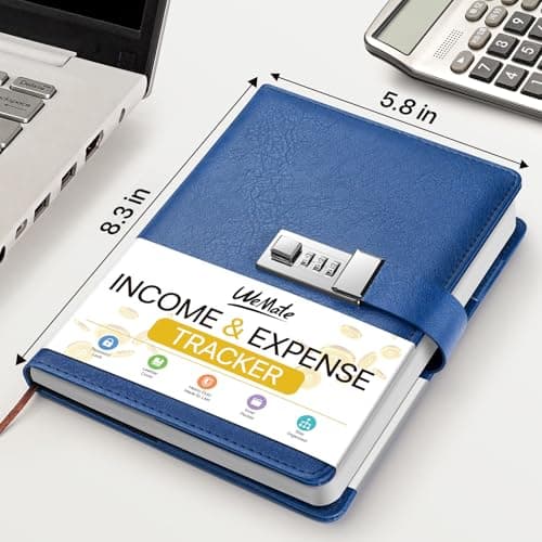 WEMATE Accounting Ledger Book with Lock, Accounting Log, Tracking Income & Expenses Deposits, Expense Tracker Notebook for Small Business Bookkeeping & Personal Use A5 Blue 8.5x5.3" - Thumbnail 2