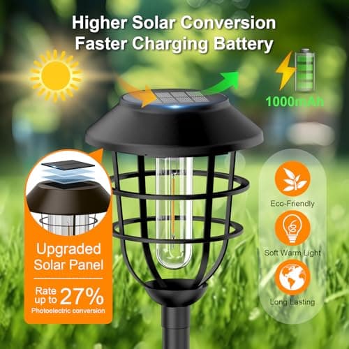 Bright Solar Lights Outdoor, Metal Solar Pathway Lights Outdoor IP65 Waterproof 6 Pack Solar Garden Lights with Auto On Off for Yard, Patio, Walkway, Driveway and Landscape Decoration,Warm White - Thumbnail 5