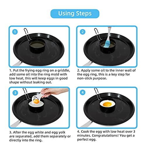Stainless Steel Egg Rings for Frying Eggs（4 Pack） - 3.5" Round Non Stick Griddle Rings with Oil Brush, Egg Sandwich/Pancake/Cooking Molds, Breakfast Maker Accessories & Egg Separator - Thumbnail 4