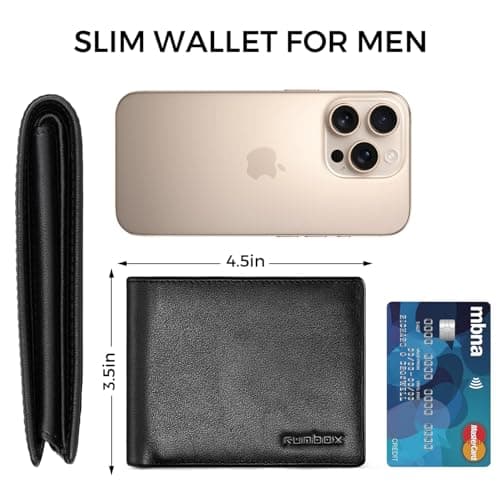 RUNBOX Leather Wallet for Men, Genuine Leather Mens Wallet Bifold Rfid Blocking with 12 Cards and 2 ID Windows, Minimalist Wallet for Men with Gift Box - Thumbnail 6