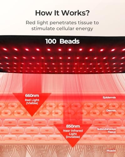 XASLA Red Light Therapy Belt, 660nm & 850nm Near Infrared Light Therapy for Body with Timer, 5000mAh Battery, Portable & Cordless, Red Light Therapy Wrap for Pain Relief - Thumbnail 5