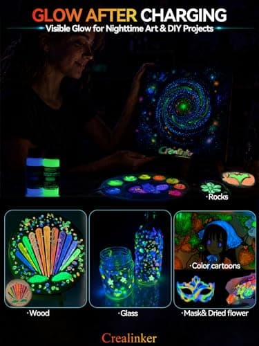 Glow in the Dark Acrylic Paint, 10 Colors 2oz/60ml Bright Neon Glow Paint, Long Lasting Black Light Fluorescent Paints for Outdoor Rocks, Canvas, Wood, DIY Craft, Glass, Night Party Decor. - Thumbnail 4